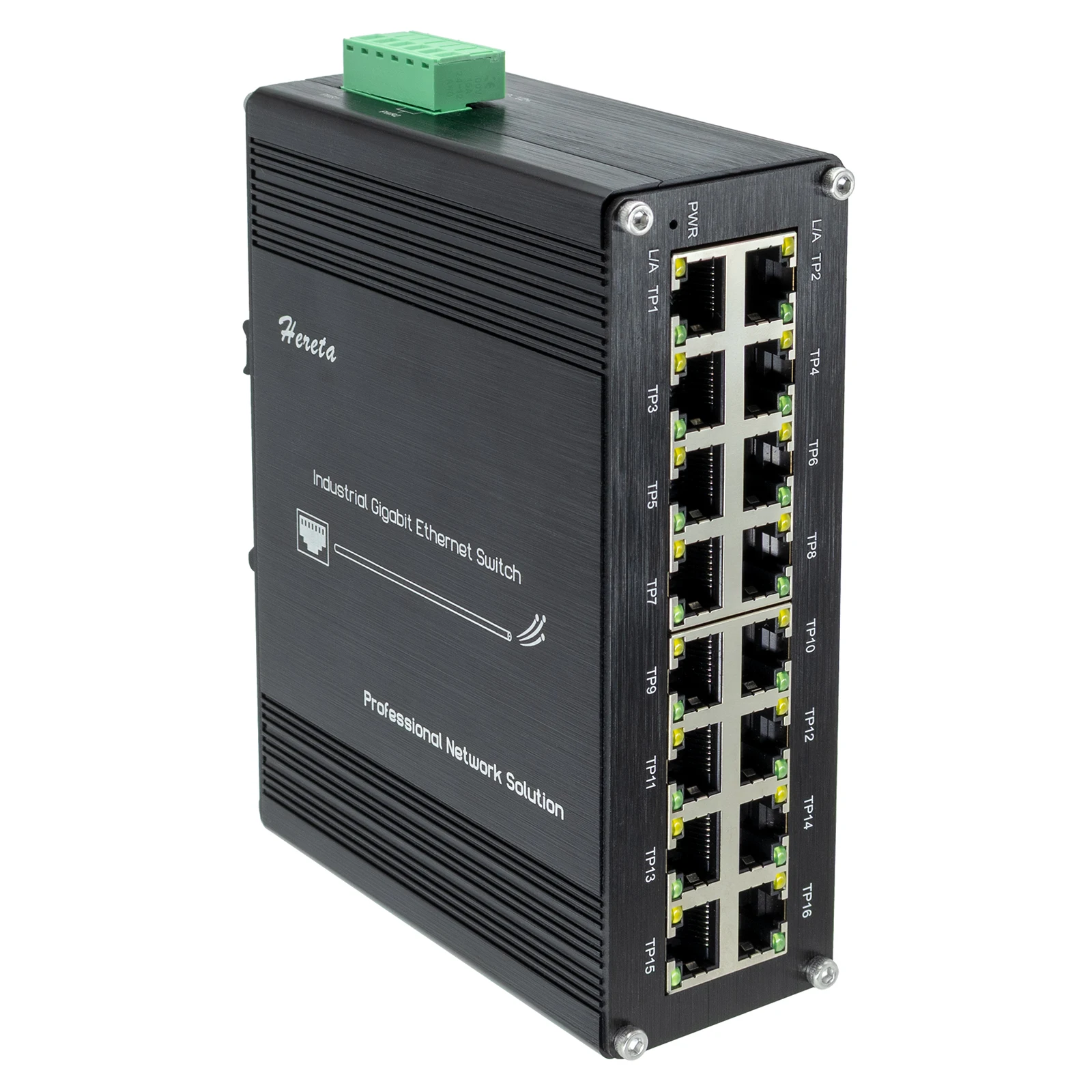 16 Port Switch 10/100/1000T Gigabit Compact Mini Industrial Network Switch DIN Rail Mount Aluminium Case