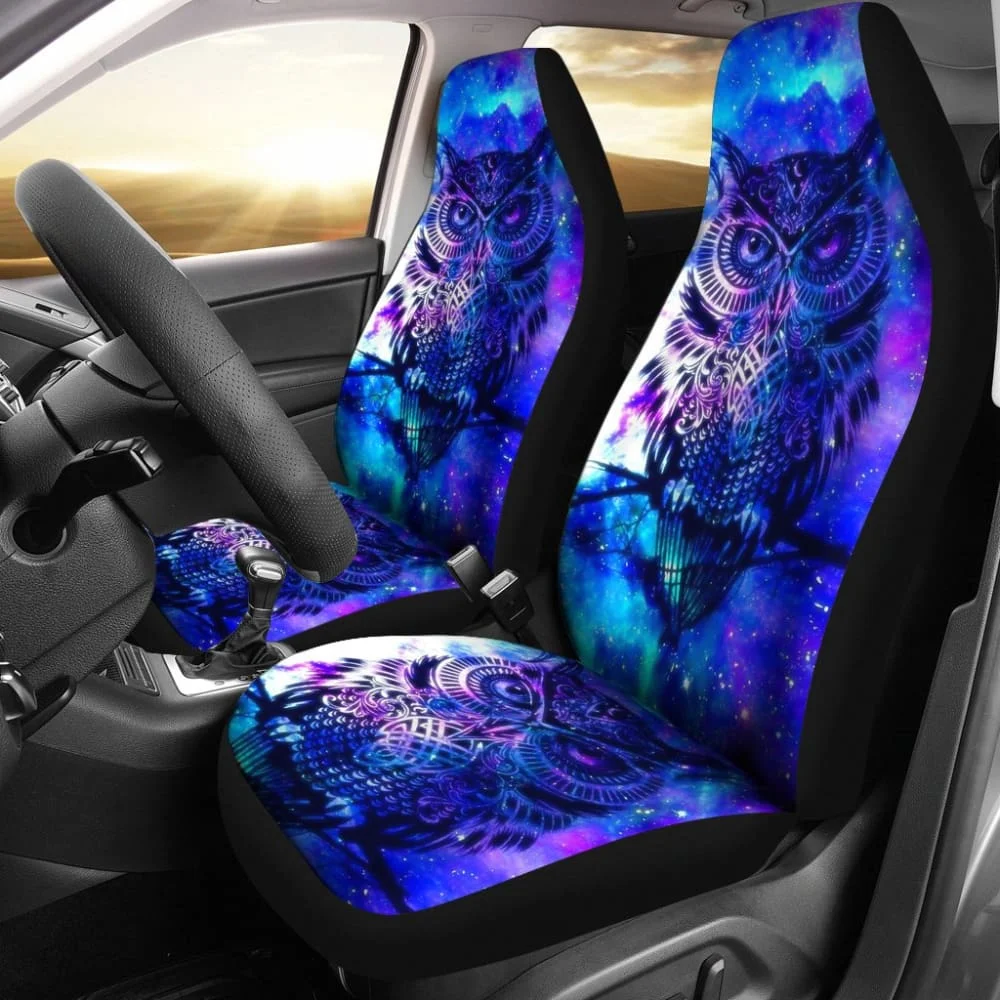 Owl Blue Background Art Design Car Seat Covers Animals Fantasy Pack of 2 Universal Front Seat Protective Cover