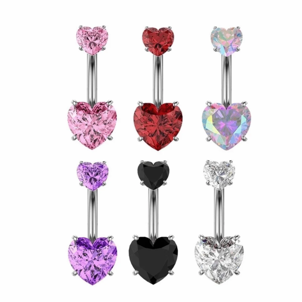 Sexy Internal Thread Belly Button Rings Heart Crystal Navel Rings Silver Stainless Steel Body Jewelry Girl