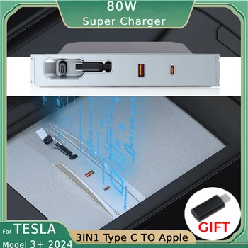 Tesla Model 3 Springs 2024 Docking Station 80W Powered Splitter Extension Plug and USB Extender Hub Extendable Cable Play