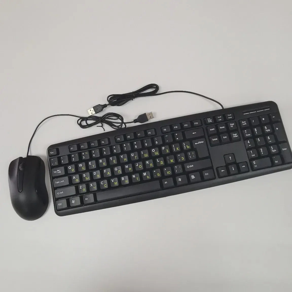 Conjunto de teclado, teclado e mouse russo de computador preto com fio usb conjunto de teclado e mouse russo