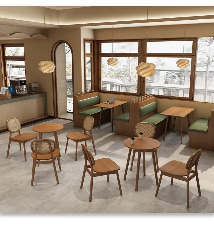 Internet celebrity milk tea shop, café, rattan table and chairs, medieval dessert shop, cooking shop, tea restaurant, booth sofa