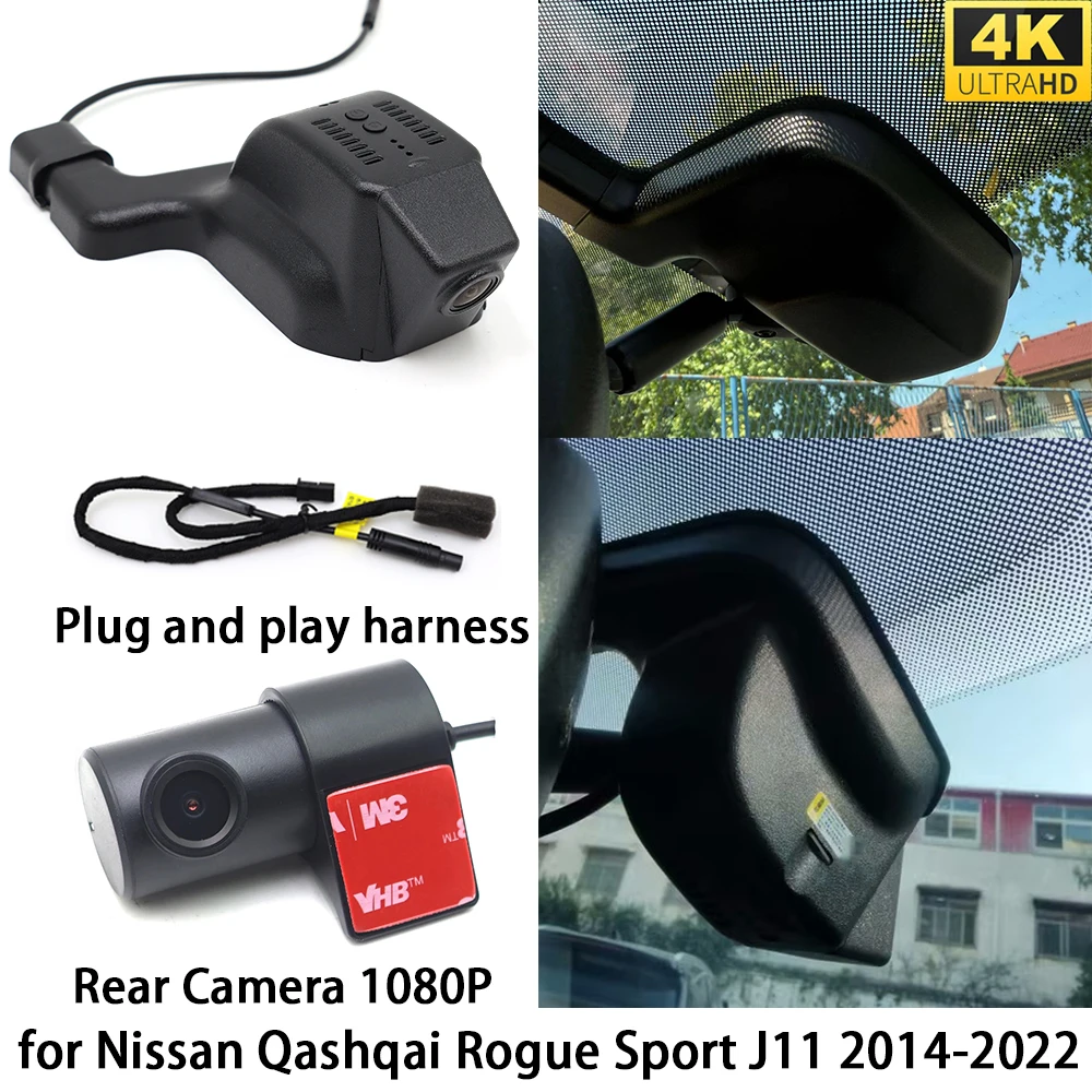 for Nissan Qashqai Rogue Sport J11 DVR Dash Cam OEM Front Rear Camera Video Recorder Wifi Loop Recording Night Vision 4K 256GB