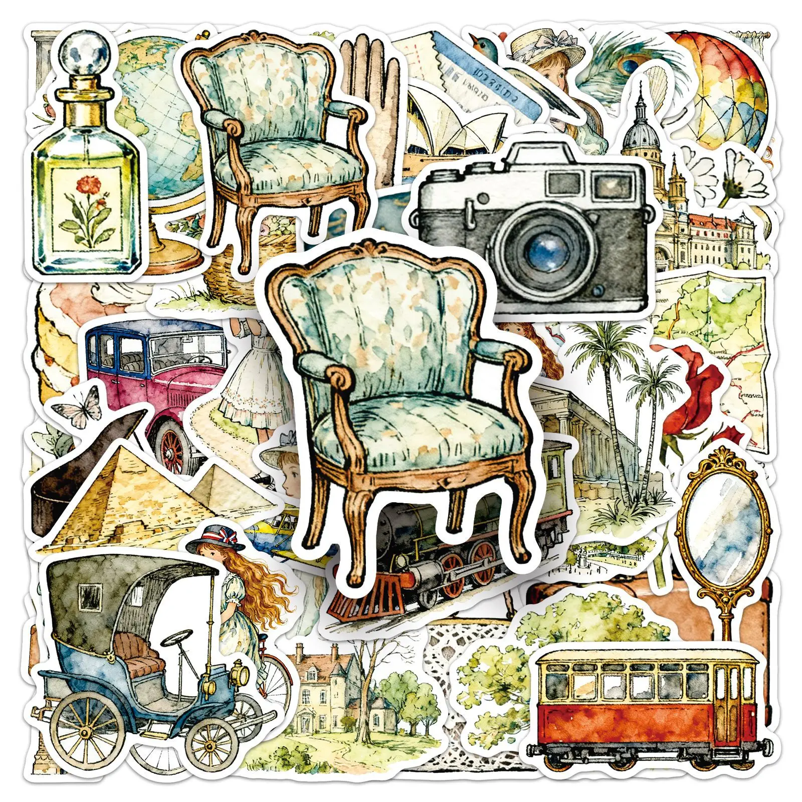 AliExpress NONE 50Pcs Retro Travel Girl sticker DIY personality Decoratio phone Luggage Laptop Guitar Bike Skateboard fridge helmet Kid Toy gift