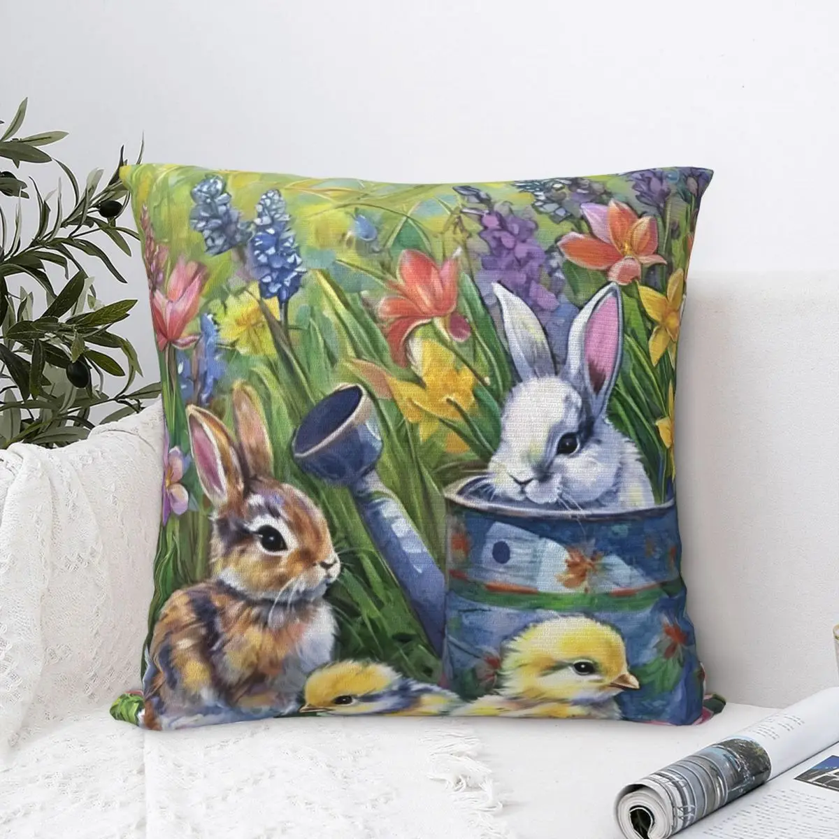 Pillow Cover Garden Rabbit Pattern Design Cushion Cover Vintage Pillow Case For Sofa Car Home Decor Pillowcases