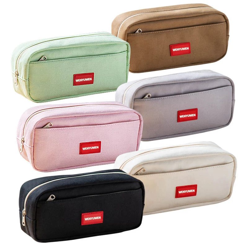 Large Capacity Pencil Cases Students Multifunctional Pen Bags Simple Solid Color Stationery Storage Bag Fashion Pencil Bag Gifts