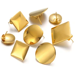 10Pcs Stainless Steel Round Square Earrings Posts with Hole for DIY Jewelry Making Ear Stud Findings Accessories Bulk Wholesale