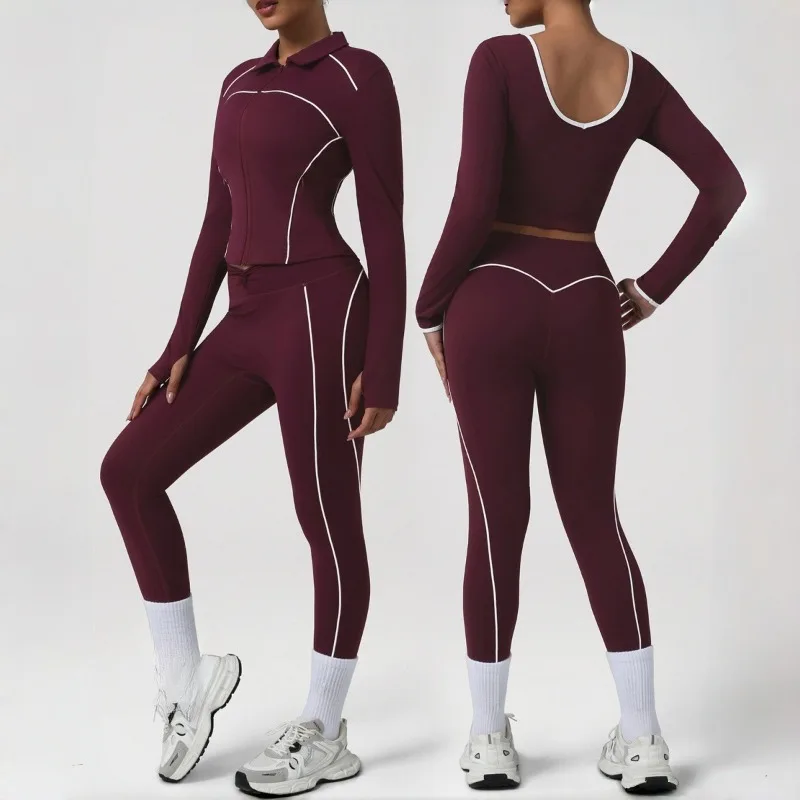 

Женский контрастный комплект для йоги с высокой талией, плотно облегающая, быстросохнущая спортивная одежда, комплект для бега и отдыха на открытом воздухе, фитнес-набор