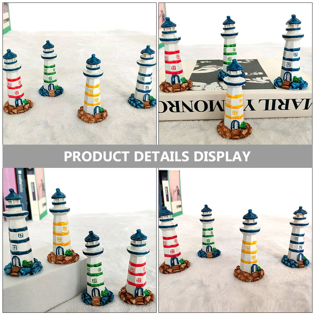 

4pcs Lighthouse naments Resin Sculpture Mediterranean Style Home Decor Lawn Craft Teaching Equipment Mini Sea Theme