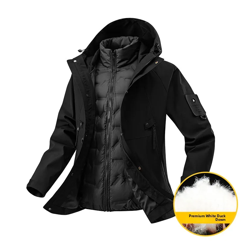 

Men's Outdoor Sports Hooded down Jaet Tee-in-One Detachable Inner Thi Warm Windproof Coat Faionable Urban Casual Sle