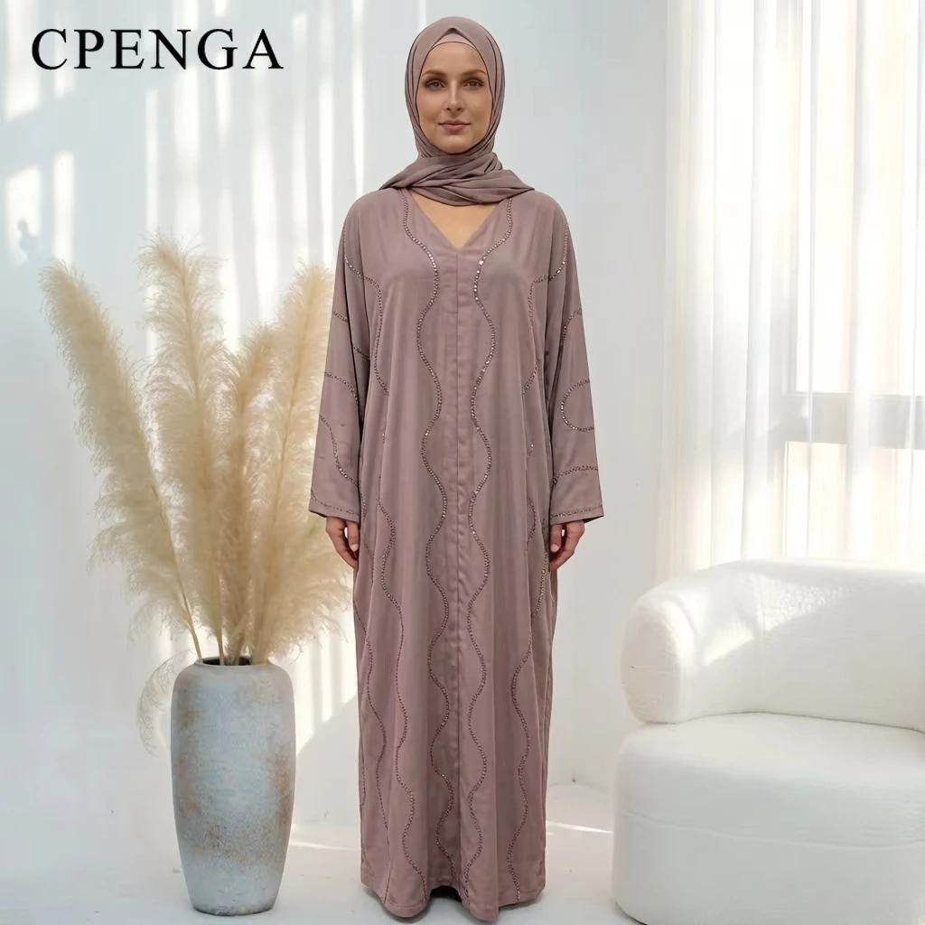 

Luxury Dubai Abaya with Hijab Embellished Sparkly Crystal Stones Modest Dress for Muslim Women Islamic Ramadan Eid Party Gowns