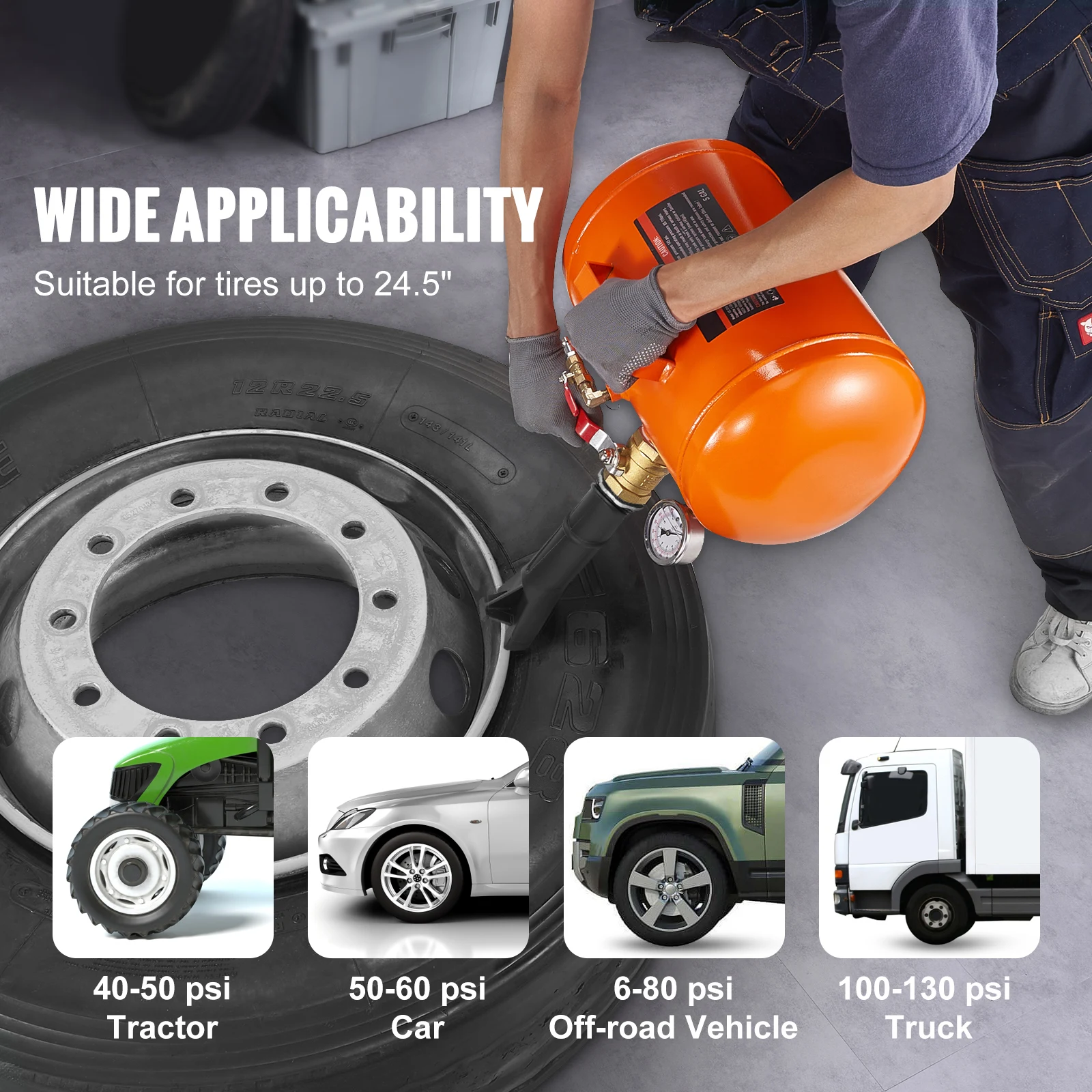 SucceBuy Tire Bead Blaster سعة 5 جالون / 19 لتر تتضمن مقياس الضغط والمقبض 145 رطل لكل بوصة مربعة خزان نفخ أقصى، لشاحنة السيارة ATV