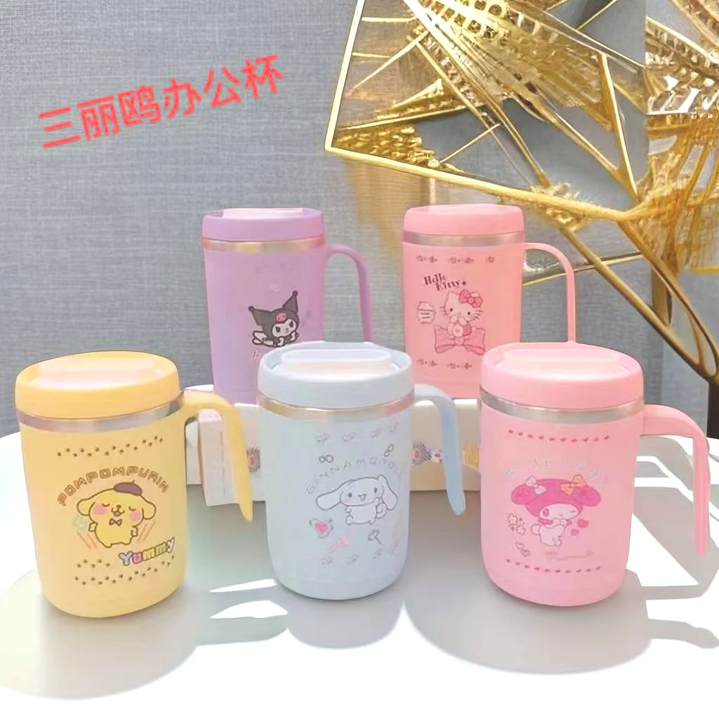 300Ml Sanrio Kuromi Cinnamoroll Mymelody Cup Cartoon Stainless Steel Coffee Mugs Thermos Vacuum Cups with Handle Thermos Cup