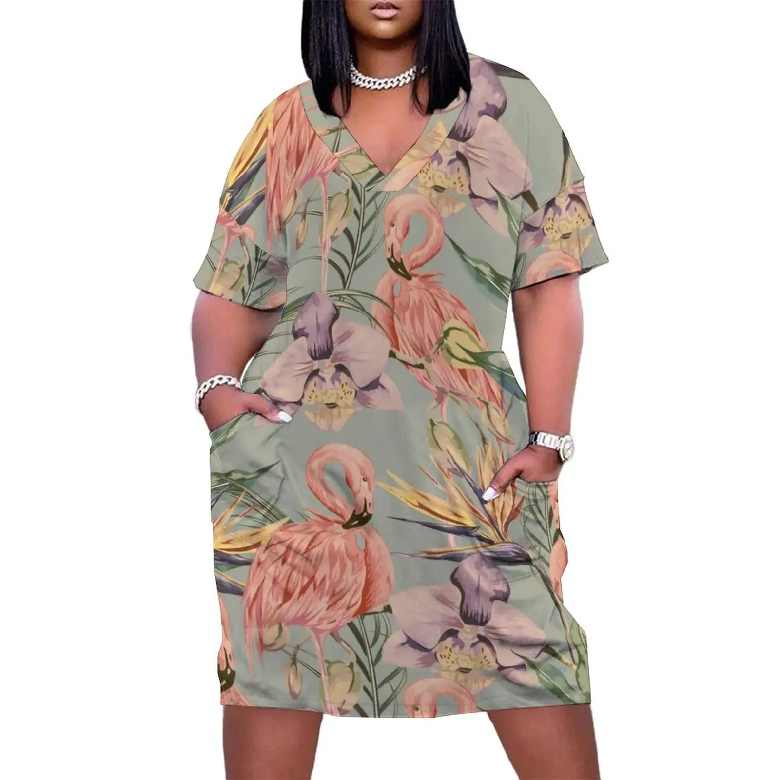 

Vintage Flamingo Orchid Pattern Tropical Summer Loose Pocket Dress dresses women summer 2025 clothes for woman Woman clothing