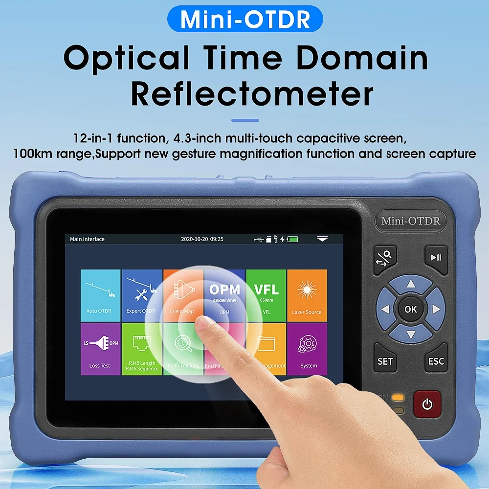AUA800U MINI OTDR 1310/1550nm 26/24dB Fiber Optic Reflectometer Touch Screen VFL OLS OPM Event Map Ethernet Cable Tester