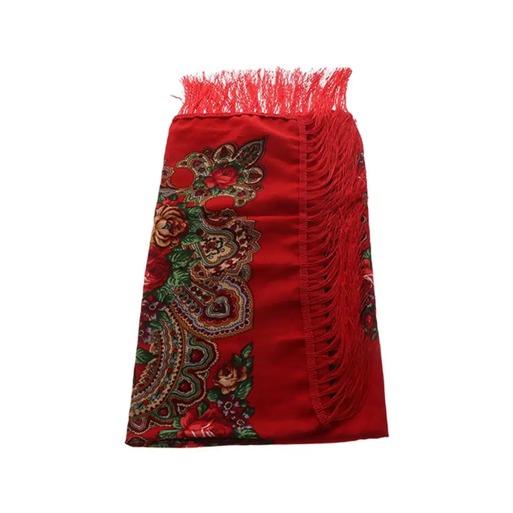 Modny szal w stylu vintage z pashminy, z nadrukiem, w rosyjskim stylu, duży rozmiar, z frędzlami, chusta, szal, kwadratowy szal