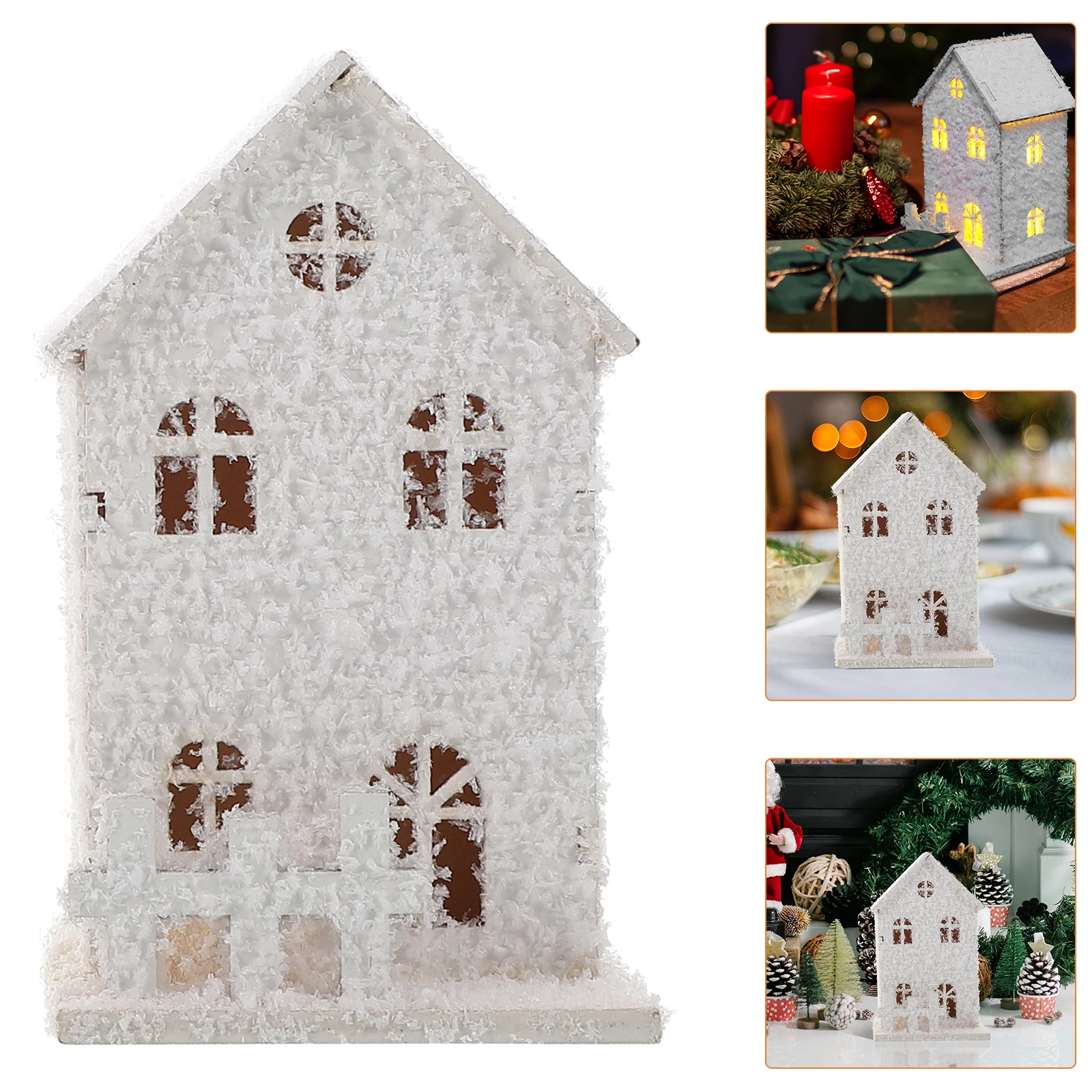 

2 Pcs Christmas Craft LED Wooden House Decorations Desktop Adornment Crafts Village Houses Light Ornament White