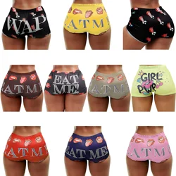 M3057 European and American Amazon summer new women's tight elastic casual shorts lips letter printed hot pants