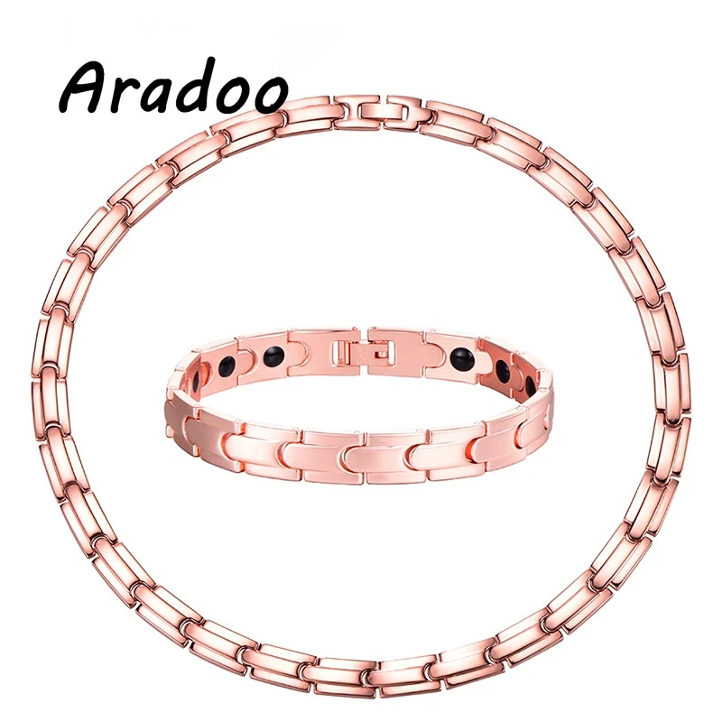 ARADOO Titanium Steel Germanium Health Necklace Bracelet Jewelry Set Magnetic Necklace Bracelet Negative Ion Energy Jewelry Set