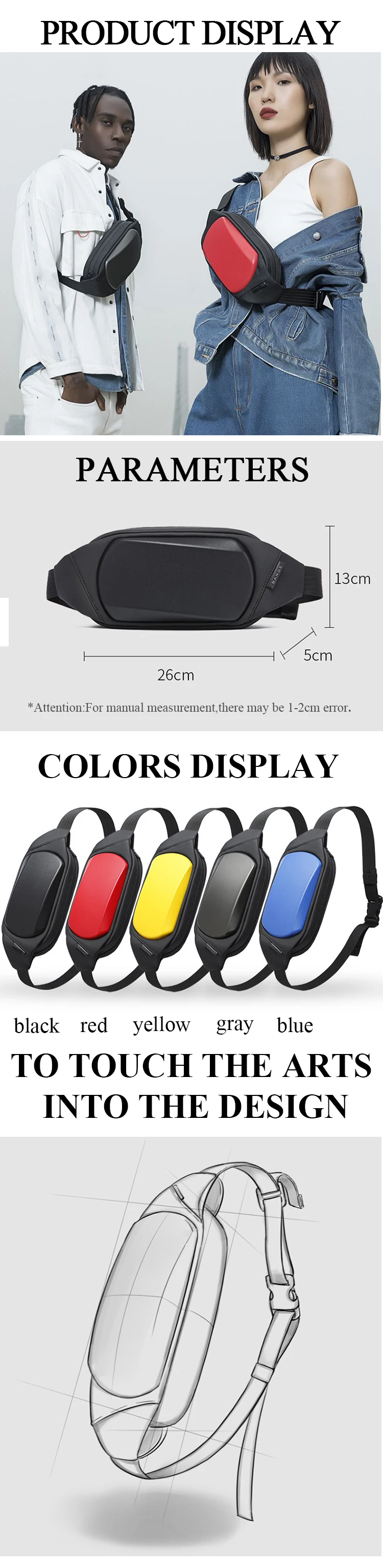 BANGE EVA Chest Bag Multifunction Crossbody Shoulder Messenger Bag Lightweight Anti-Theft Anti-stain Waterproof Short Trip Pack