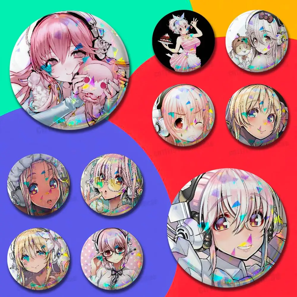 For Super Sonico Badge Cover Emblem Custom Pin Insignia Decoration 32mm 25mm Button Laser Film