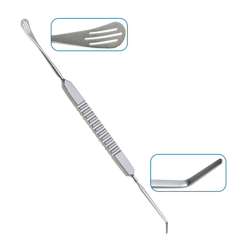 Double Ended Ophthalmic Spoon Spatula Eye Spatula for Corneal Button Transfer Curved Angled Head Ophthalmic Instrument