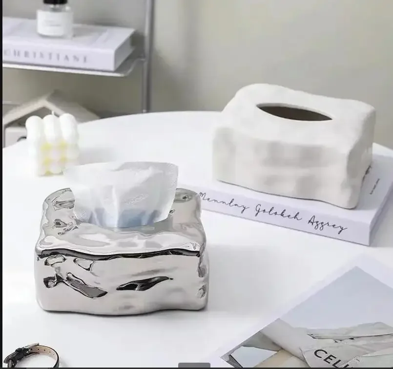 

Luxury Ceramic Tissue Box Ice Cube Design Tissue Box Decorative Handicrafts Nordic Household Living Room Table Napkin Paper Box