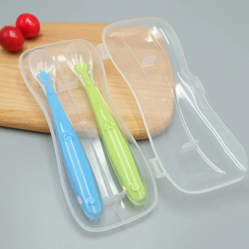 1/2Pcs Silicone Spoon Set Baby Learning to eat Training Spoon Baby Silicone Soft Spoon PP Plastic Box Children\'s Tableware Box