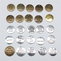 10pcs Round Inspire Nameplate Live Laugh Love Live Your Dream Never Give Up Karma Charms For Jewelry Making Diy Crafts Making