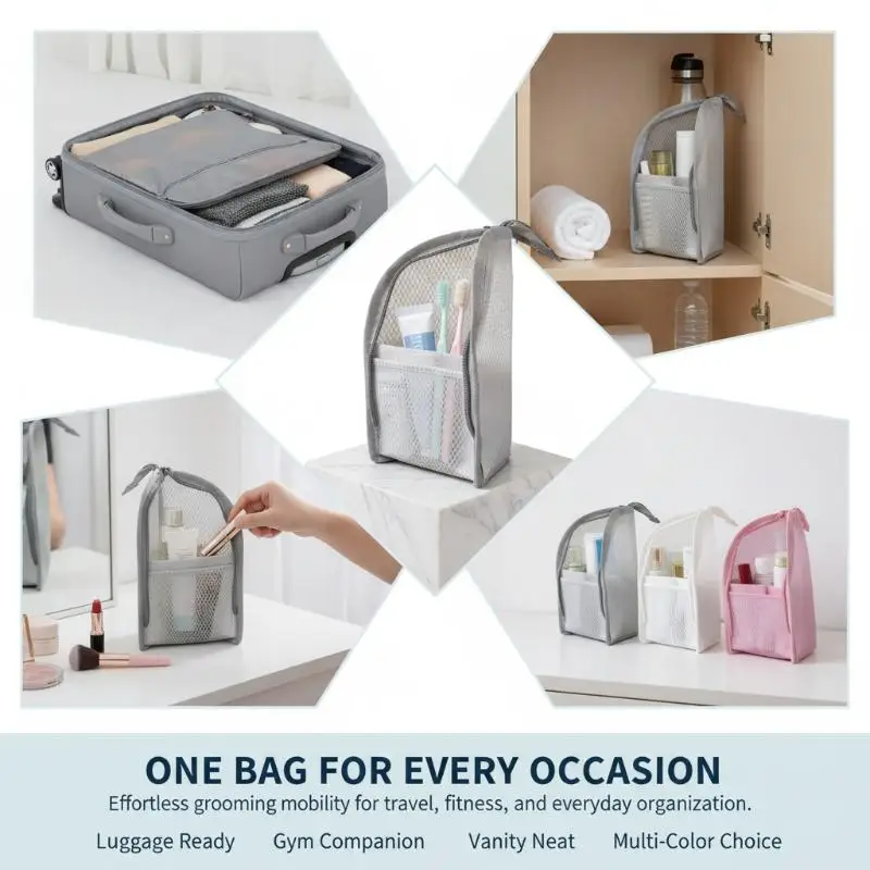 4Pcs Standing Mesh Toiletry Bag Set Waterproof Portable Travel Storage for Makeup Toothbrush Daily Use