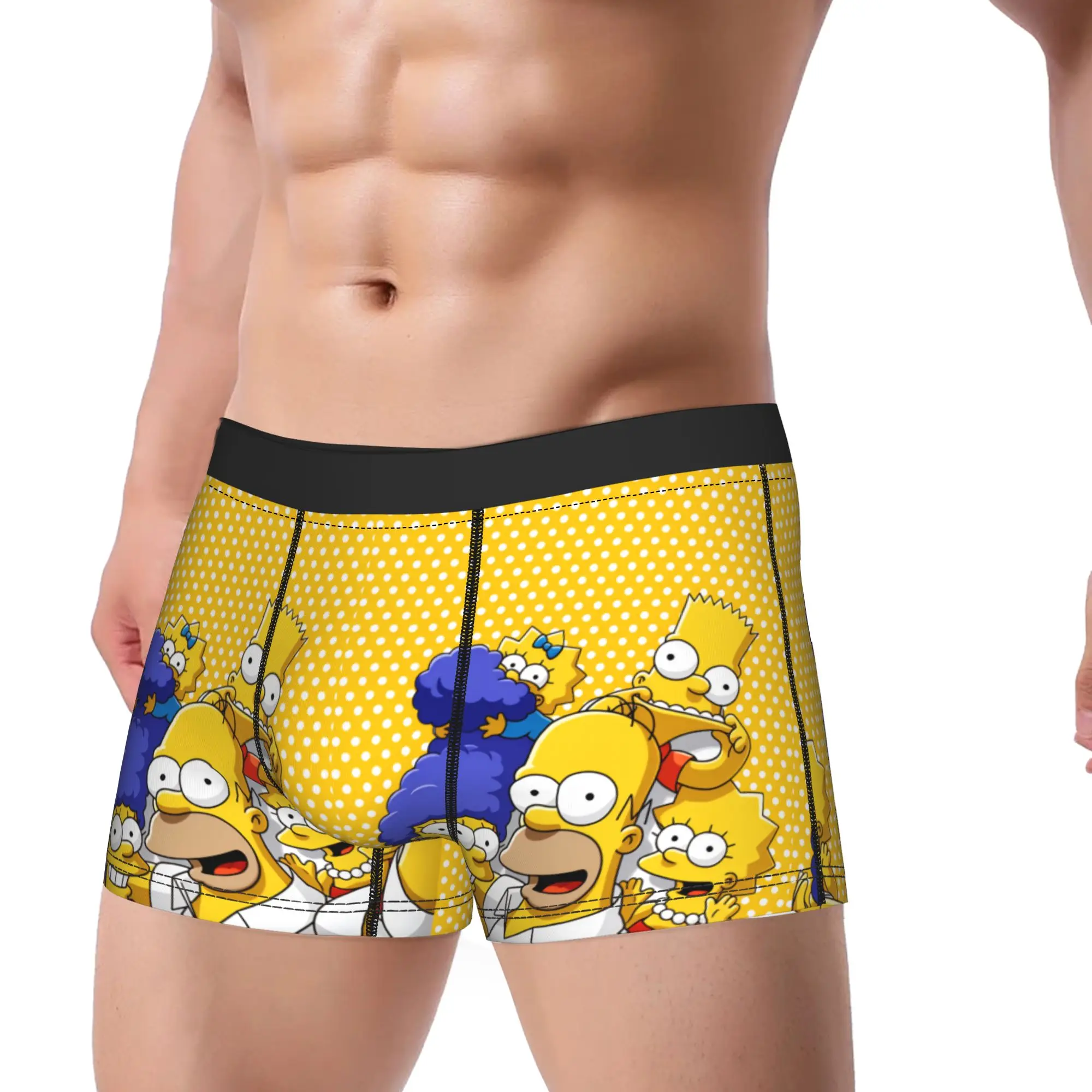 Cartoon S-Simpsons Family Portrait Underwear  Men's Panties Custom Elastic Trunk Trenky Boxer Brief Plus Size