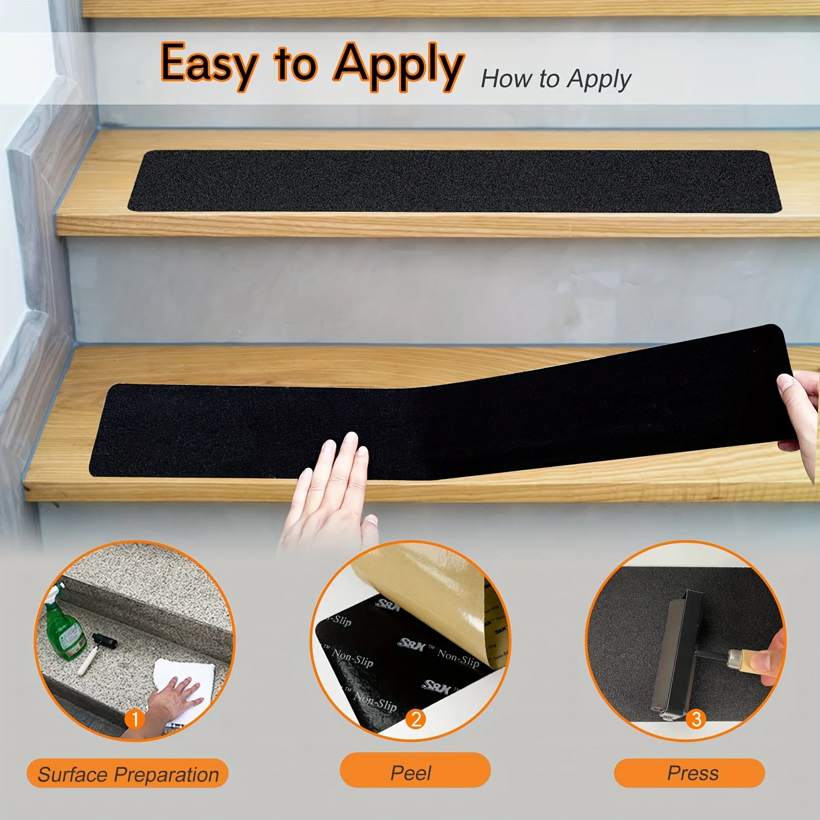 6 قطع من أدوات الدرج المضادة للانزلاق - شرائط قبضة أمان سهلة التركيب ومقاومة للطقس للخطوات والمحدرات والطوابق.