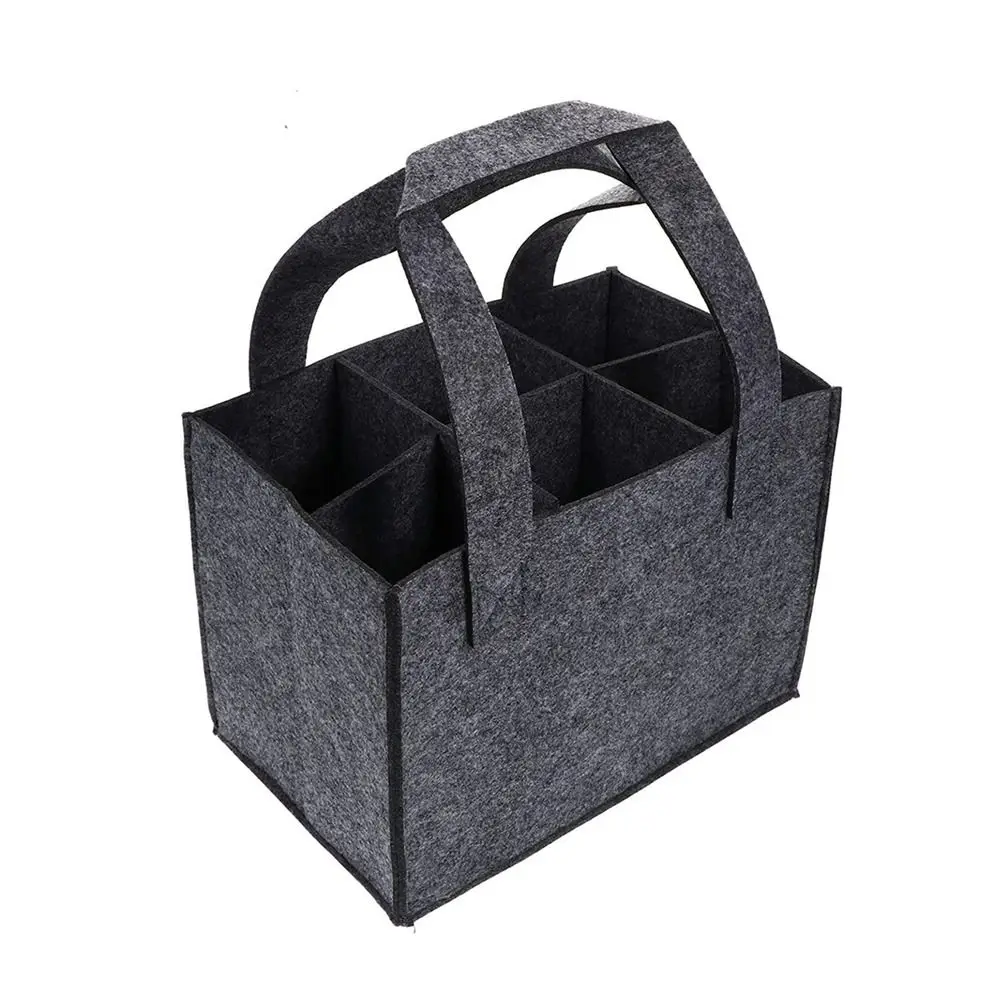 6 Bottles Felt Wine Bottle Holder Bag Protective Grey Wine Bottle Cube Box Foldable with Carry Handle Wine Storage Bag Wedding