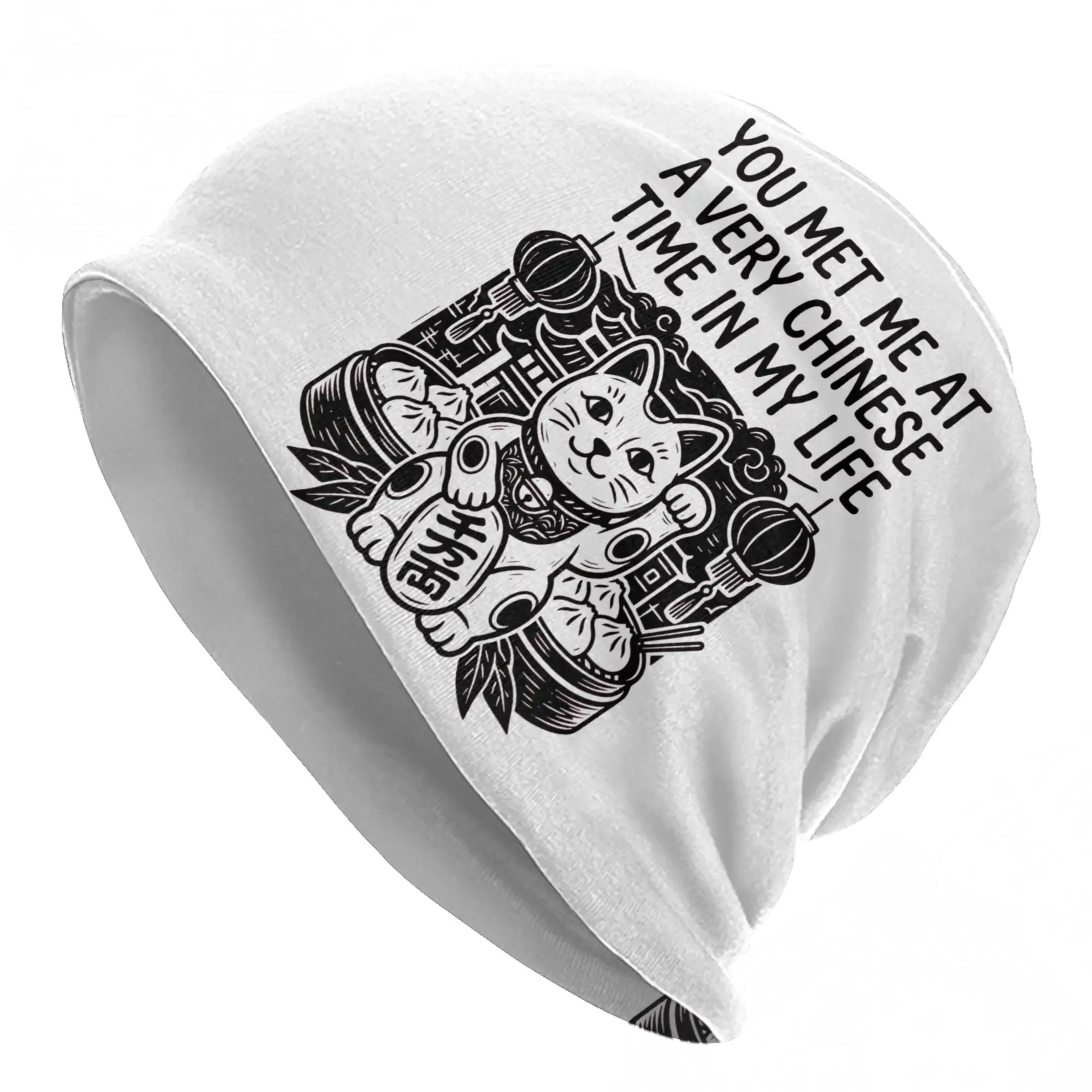 You Met Me at A Very Chinese Time in My Life Skullies Beanies Hats  Summer Unisex Cap Warm Dual-use Bonnet Hats