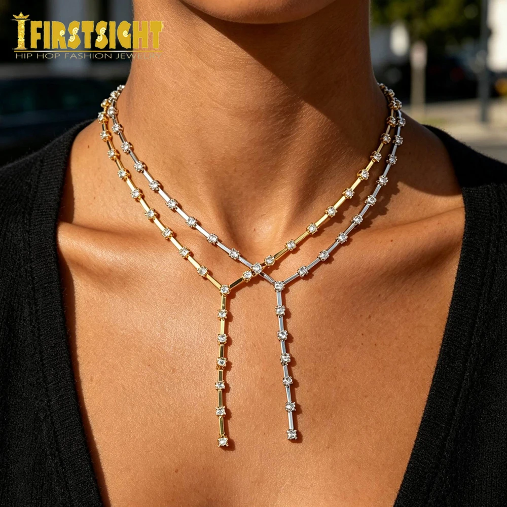 2026 New Iced Out Bling 5A Round Shaped CZ Tennis Chain Choker Y Lariat Necklace Girlfriend Lover Gift Jewelry