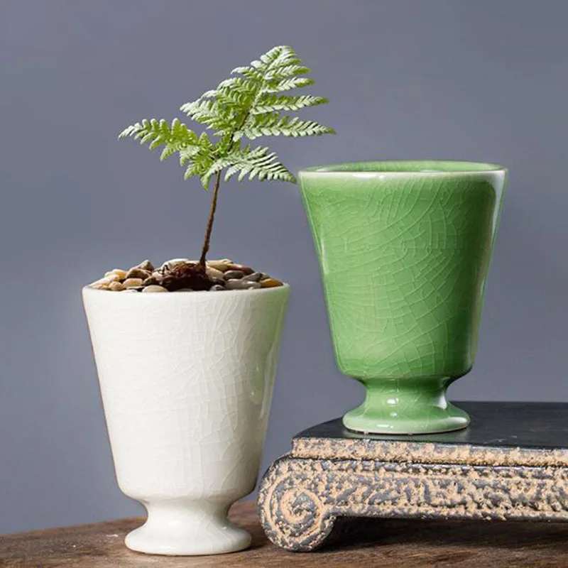 Ice Crack Porcelain Succulent Plant Pot Tooth Goblet Flowerpot Desktop Ornaments Gardening Planter Home Decor