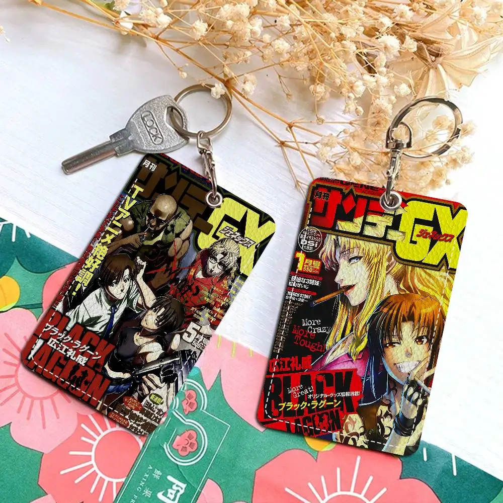 Violent crime darkness B-Black L-Lagoon comics 1Pc Access Card Case Leather Card Holder Keychain Key Ring Door Access Tags ID