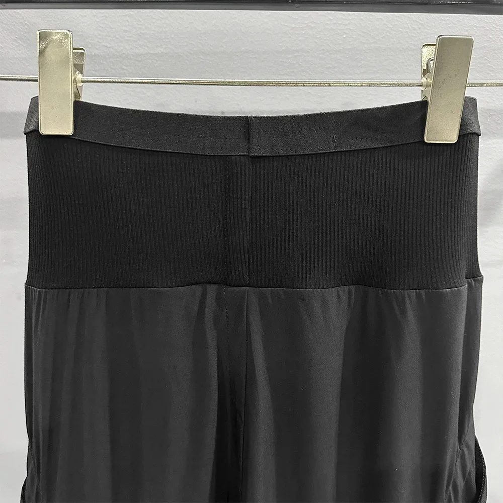 Women's Pants Splicing Design Pants for Women Black Solid Elastic Waist Full Length Streetwear Woman Clothes