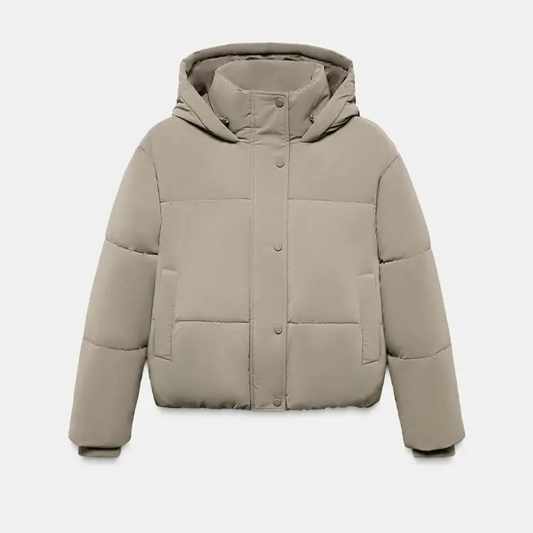 Thickened Short Cotton Jacket Women's Autumn Winter Warm Hat Bread Style Commuting Outerwear Zipper Closure  Color