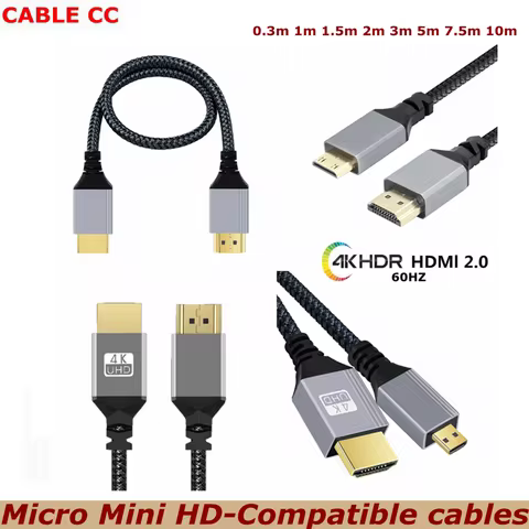 0.3-10m Nylon Braid 4K 60HZ TPU Micro Mini TO HDMI-Compatible Extension Male Cable For Camera PS3/4/5 Projector TV Box Laptop
