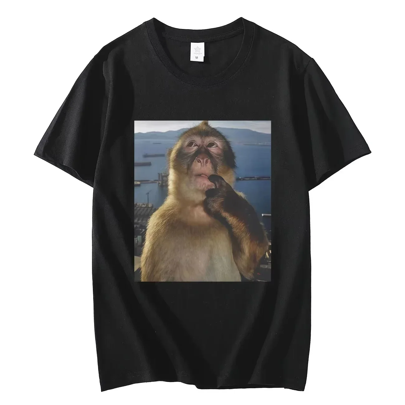 Thinking Funny Monkey Meme Grafik-T-Shirts für Herren und Damen, High-Street-Mode-Trend-T-Shirt, Sommer, lässige, lockere T-Shirts