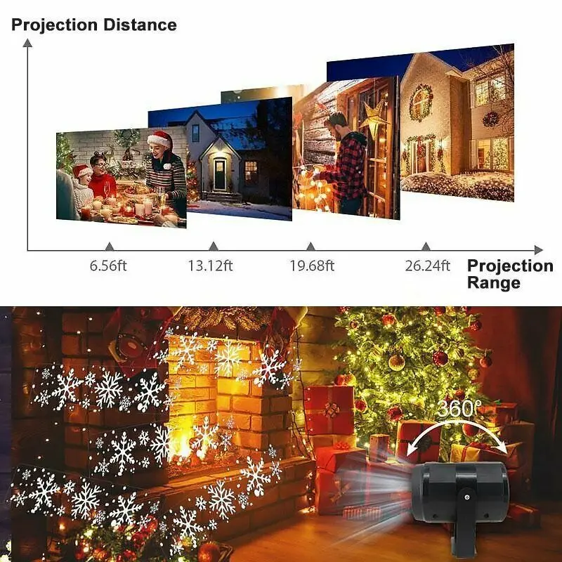 Snowflake Projector Lights Large Christmas Decorations Party Laser LED Stage Lamp Rotating Xmas Lighting Holiday Garden Decor