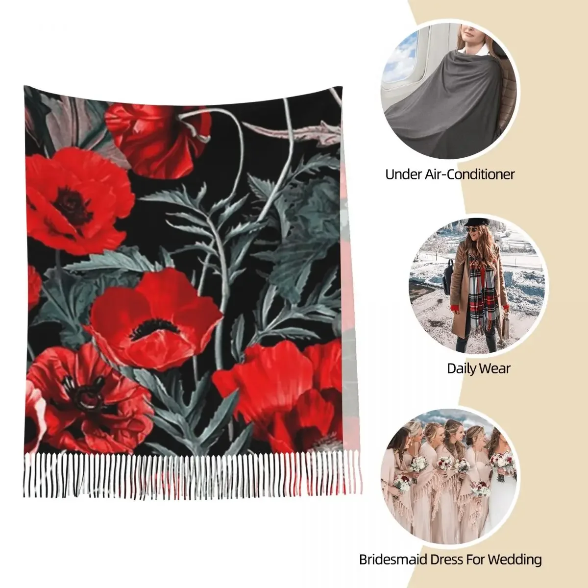 

Шарф Poppy Gard, шарфы с кисточками для женщин, мягкие теплые шали и накидки, длинная осенне-зимняя шаль