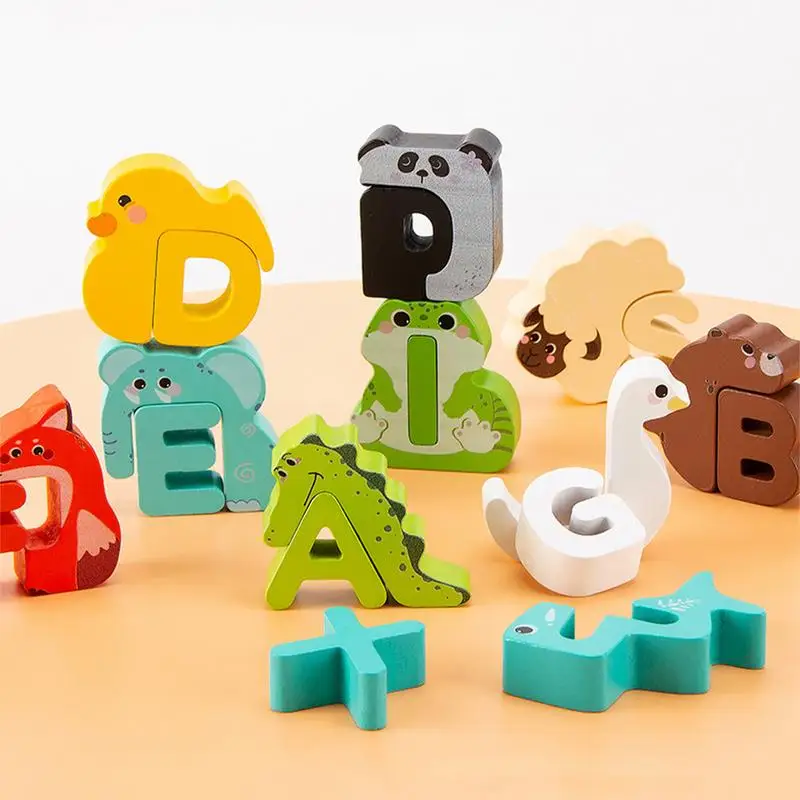 Alphabet Matching Puzzles Wooden Puzzle Toys For Children Cartoon Educational Puzzle Set Montessori Toys For Preschool