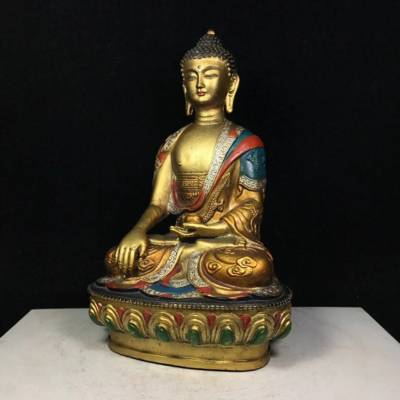 

8"Old Tibetan Brass Buddhism Bodhisattva Sakyamuni Buddha Statue：