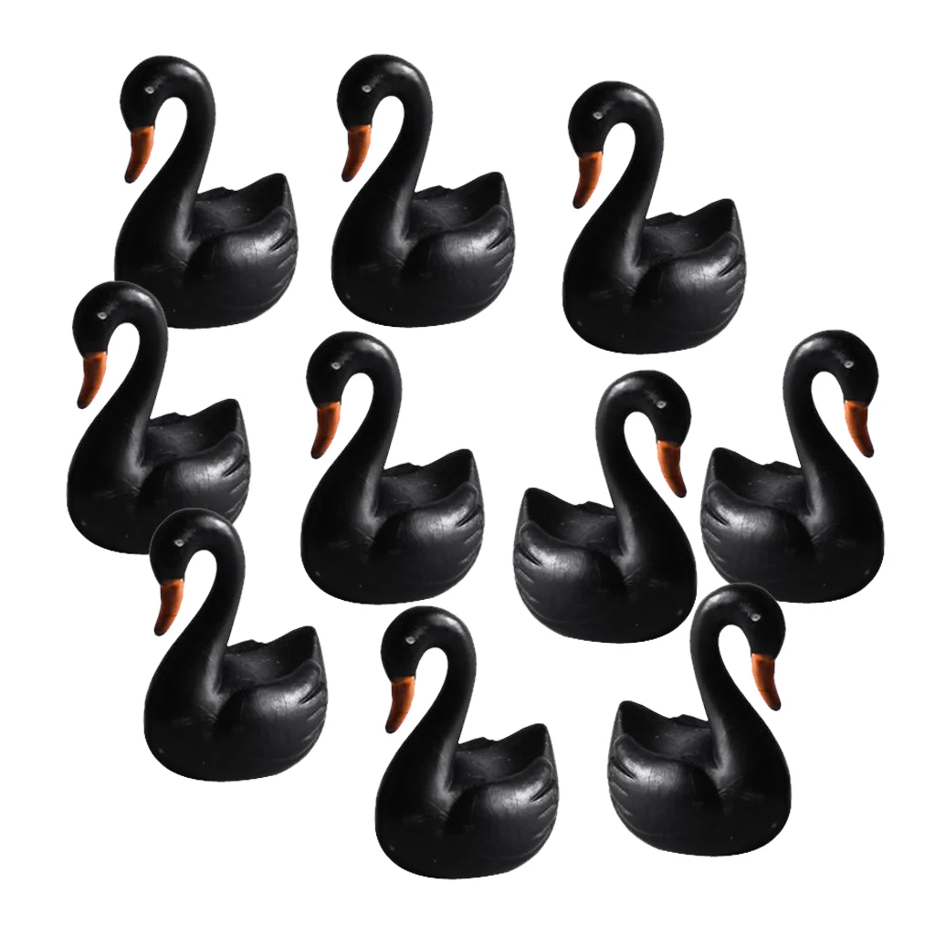 Conjunto de escultura modelo branco do lago Cygnus para decoração de casa de bonecas de jardim de fadas, preto