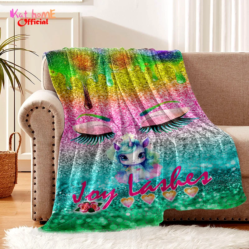 

Eyelashes Lashes Eyelash Lash Cosmetics Blanket Unicorn Throw Blanket Rainbow Glitter Gifts Travel Camping Shawl Mat Sofa Decor
