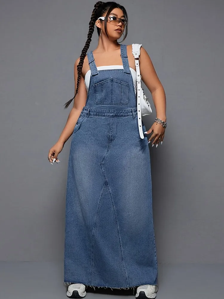 

XL-5XL Одежда больших размеров Платья Женские халаты Комбинезоны Джинсовые свободные уличные стили Повседневные 3XL 4XL Большой размер Макси-платье большого размера