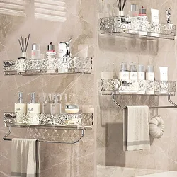 No Drilling Bathroom Shelf Makeup Organizer Storage Shelves Shower Towel Rack Soap Shelf with Hook Kitchen Bathroom Accessories