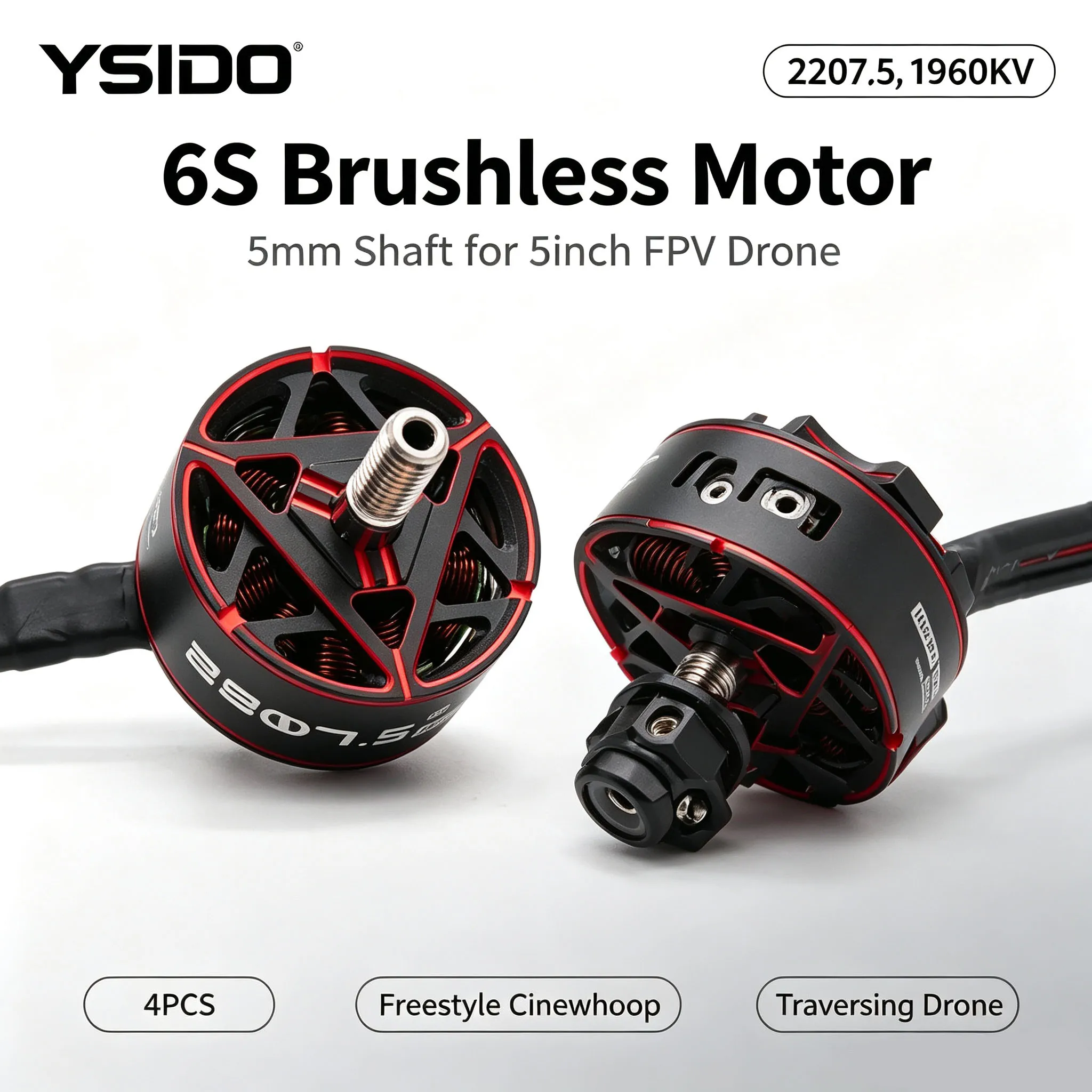 YSIDO 1 4Pcs 2207.5 1960KV 6S Brushless Motor 5mm Shaft for 5 FPV Freestyle Cinewhoop Traversing Drone Parts